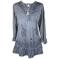 Agan Traders 3/4 Sleeve Ruffle Embroidered Tops for Women - Tie Gypsy Medieval Tunic Women's Blouses