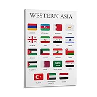 ZGOBMZ Western Asian Countries, Countries of Middle East, Flags And Names, Educative Print, Learning Chart, Asian Continent, Western Asia Frame 16x24inch(40x60cm)