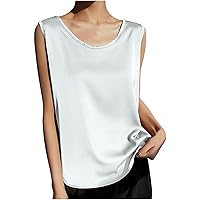 Womens Satin Tank Tops Summer Lightweight Comfy Basic Tank Shirts Casual Dressy Round Neck Sleeveless Blouse Camisole