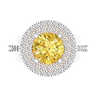 Clara Pucci 2.8ct Round Cut Double Halo Solitaire Natural Orange Citrine designer Statement with accent Ring Solid 14k 2 tone Gold