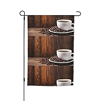 (Coffee Cup And Coffee Beans) Spring Summer Garden Flag 12x18 Inch Double Sided, Welcome Garden Flags For Lawn Outdoor Decor(Only Flag)