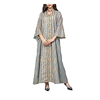 Women Dubai Fashion Sequins Embroidery Abaya Chic Evening Dress Long Sleeve Notched V-Neck Casual Robe