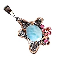 Larimar & Pink Sapphire Bridal-Wedding 925 Sterling Silver Black Rhodium Gold Plated Awesome Pendant