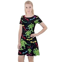 CowCow Womens Soft Casual Dress Colorful Cute Monsters On Germs Pattern Cap Sleeve Velour Dress, XS-3XL