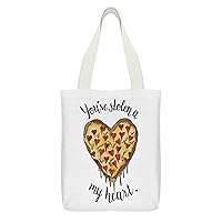 I Love Pizza Heart Cute Canvas Tote Bag with Interior Pocket Shopping Cloth Bags Beach Grocery Handbag