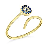 Bling Jewelry Minimalist CZ 1MM Band Stackable Midi Knuckle Evil Eye Ring 14K Gold Plated .925 Sterling Silver For Women Adjustable
