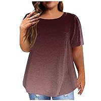 Women's Plus Size Tops 2024 Short Sleeve T-Shirts Solid Tees Crew Neck Tunic Casual Lightweight Clothes