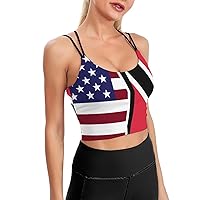 USA and Trinidad Tobago Flag Padded Sports Bras for Women Double Spaghetti Strap Yoga Bra Gym Crop Tank Tops
