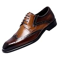 Men's Derby Brogue Dress Cap Toe Lace-up Classic Genuine Leather Oxfords Shoes Formal