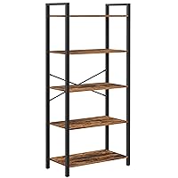 VASAGLE ALINRU Bookshelf, Bookcase, 5-Tier Storage Rack with Steel Frame, for Living Room, Office, Study, Hallway, Industrial Style, Rustic Brown and Black ULLS061B01
