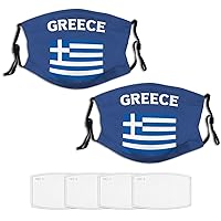 2 Piece Face Mask Set Plus 4 Replaceable Air Filters Greece Greek Flag Washable Reusable Adjustable Black Cloth Bandanas Scarf Neck Gaiters for Adults Men Women Kids