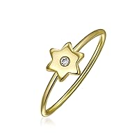 Bling Jewelry Minimalist CZ 14K Yellow Gold Plated .925 Sterling Silver Midi Knuckle Stackable CZ Accent Celestial Patriotic Celestial Star Ring 1MM Band For Teen Women
