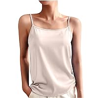 Women's Spaghetti Strap Cami Tops Summer Tees Solid Color Sleeveless Vest Casual Basic Tops Silk Satin Camisoles