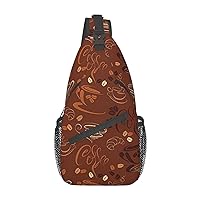 Cups And Beans Curves And Swirls Sling Backpack, Multipurpose Travel Hiking Daypack Rope Crossbody Shoulder Bag