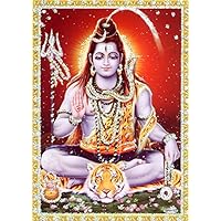 Crafts of India Meditating Shiva/Hindu God Poster with Glitter Effect -reprint on paper (Unframed : Size 5