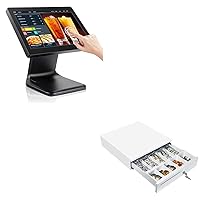 MUNBYN 15.6-inch POS-Touch-Screen-Monitor and White Cash Drawer