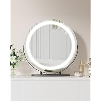IDEALHOUSE 2024 New 19 Inch HD Vanity Mirror with LED Lights, 3 Color Lighting Modes Makeup Mirror with Touch Control, Round Desk Mirror, 360°Rotation, for Bedroom Tabletop, Easy to Install (Black)