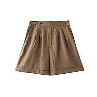 High -Waist Thin Straight Micro -A Workmanship Style Linen Short Pants Girl (Color : Brown, Size : Large)