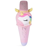 Karaoke Microphone Machine for Kids Toddler Girls Toys 4-12 Years Old with Wireless Bluetooth Mic Speaker LED Light Cute Cartoon Unicorn Design Birthday Girls Gift(Unicorn Pink)