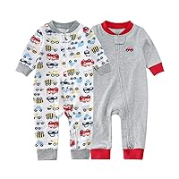 Teach Leanbh Baby 2-Pack Footless Pajamas Cotton Long Sleeve Printing 2 Way Zipper Romper Jumpsuit Sleep and Play 3-24 Months