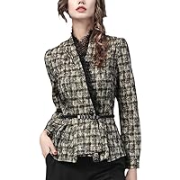 Intellectual Ol Professional Shirt Jacket Female Autumn Plaid Blouse Temperament V-Neck Lace Long-Sleeve Tops
