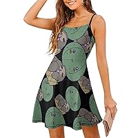 Cactus Hot Air Balloon Sloth Spaghetti Strap Mini Dress Sleeveless Adjustable Beach Dresses Backless Sundress for Women