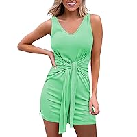 Women's Homecoming Dresses Fashion Casual Solid Color Min Dress Pullover Sleeveless Summer, S-2XL