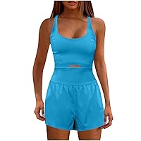 Women'S Jumpsuits & Playsuits Ladies Running Onesie Casual Breathe Hollow Out Unitard Bodysuit Workout Rompers Solid Sleeveless Sport Playsuits One Piece Outfits Exercise Jumpsuits Gym Yoga Clothes