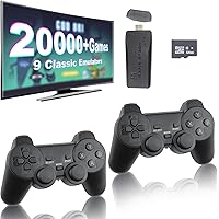 Wireless Retro Game Console, Retro Game Stick, Nostalgia Stick Game, 20,000+ Games & 9 Emulators Built in, Plug and Play Video Games for Tv 4K HDMI, 2.4g Wireless Controllers (64G)