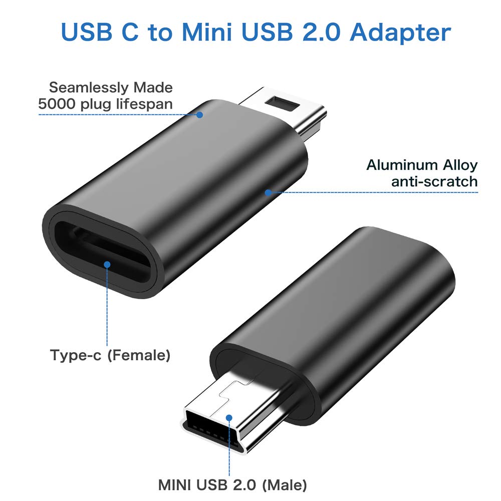 Mua USB C to Mini USB Adapter, (4-Pack)Type C Female to Mini USB Male  Convert Connector Support Charge & Data Sync Compatible GoPro Hero 3+,PS3  Controller, MP3 Player, Dash Cam, Digital Camera