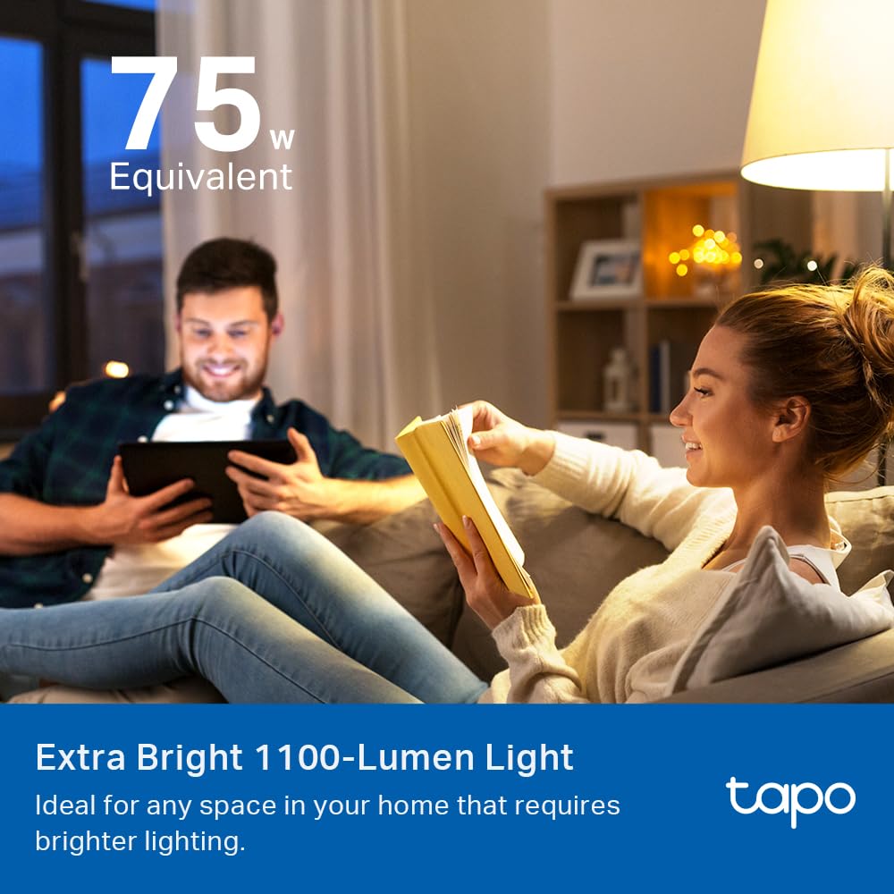 Tapo Smart Light Bulbs, 1100 Lumens High Brightness (75W Equivalent), Matter-Certified, 16M Colors RGBW LED Bulb, Dimmable, CRI>90, Voice Control w/Siri, Alexa & Google Assistant, A19 E26, Tapo L535E