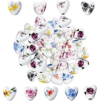 45Pcs 9 Colors Handmade Porcelain Beads 15x15mm Flower Printed Porcelain Ceramic Beads Heart Ceramic Beads for DIY Jewelry Making, Hole: 3mm