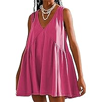 Womens 2024 Summer Sleeveless Mini Short Dress Casual Loose V Neck Sundress