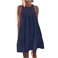Womens Summer Dresses Sleeveless Casual Beach Sundress Loose Hollow A Line Swing Mini Dress Casual Resort Sun Dress