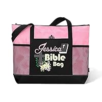 Custom Name Christian Tote Bags Bible Bag with Flower Faith Bag Church Tote Bag Christian Gifts for Girls Women Personalized Religious Tote Bag for Her Bible Tote Bag Religious Canvas Bag
