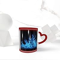 Blue Flame Print Coffee Mug 13 oz Heat Sensitive Color Changing Mug Cute Ceramic Mug For Women Men