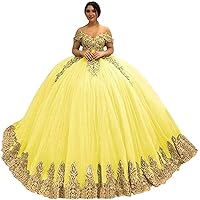 Women's Off Shoulder Appliques Sweet 16 Quinceanera Dresses Tulle Prom Party Dress Ball Gown