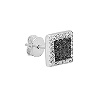 Dazzlingrock Collection 0.08 Carat Black & White Diamond Micro-pave Square Unisex Stud Earring (1Pc Only) in 925 Sterling Silver