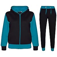 Girls Plain Contrast Tracksuit Hoodie with Joggers Turquoise Sweatpants Sports Activewear Set 2-13 Years