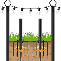 10FT Metal String Light Poles for Outside with Fork,Hanging Light Poles for Patio,Backyard,Garden,Deck,Party,Wedding, 2 Pack
