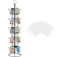 20 Pockets Countertop Rotating Greeting Card Display Rack with 200 Cellophane Bags Plastic Clear Cello Bags 5 Tier Metal Card Display Stand Spinning Postcard Rack for Thrift Retail Grocery(Black)