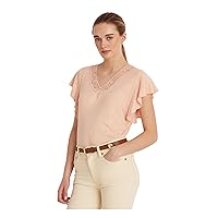 Lauren Ralph Lauren Women's Petite Flutter Sleeve Jersey Top - Pale Pink Size Petite M