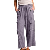 Palazzo Pants Women Wide Leg Cargo Pants Linen Palazzo Pant Vintage Casual Loose Fit Lounge Trousers with Pockets