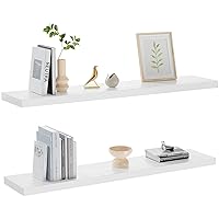 AMADA HOMEFURNISHING Floating Shelves, 32″ Large Wall Mounted Shelves for Bathroom, Bedroom, Living Room, Kitchen, Office, Hanging Shelf for Wall Décor Storage, Set of 2, White