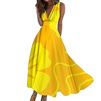 Women's Spring Elegant Sleeveless Deep V Neck Maxi Dress 2024 Trendy Floral Print Flowy Beach Dress