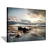 Canvas Wall Art Beach Picture: Rocky Wave Sunset Seascape Artwork Painting Print on Canvas for Wall Decor (36'' x 24'' x 1 Panel)