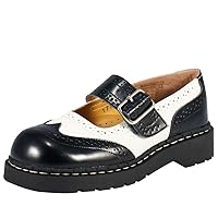 T.U.K. Leather Brogue Mary Janes Shoes for Women, Round Toe Ankle Strap Oxford Dress Shoes