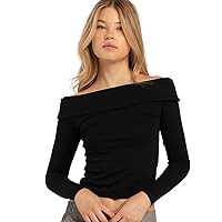Fold Over Off The Shoulder Long Sleeve Top