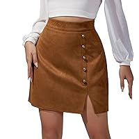 Womens Dresses with Sleeves Midi, Autumn and Winter Women's Solid Color Suede Skirt High Waist Metal Buckle Hi