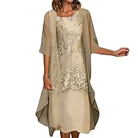 Mother of The Bride Dresses Women Mid Sleeve Lace Chiffon Elegant Wedding Guest Dress One-Piece XX-Large